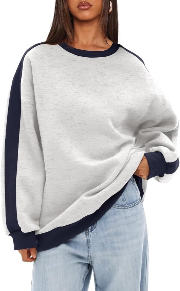 Beaully Womens Oversized Color Block Fleece Sweatshirts Long Sleeve Crew Neck Pullover Sweatshirt Fall Outfits