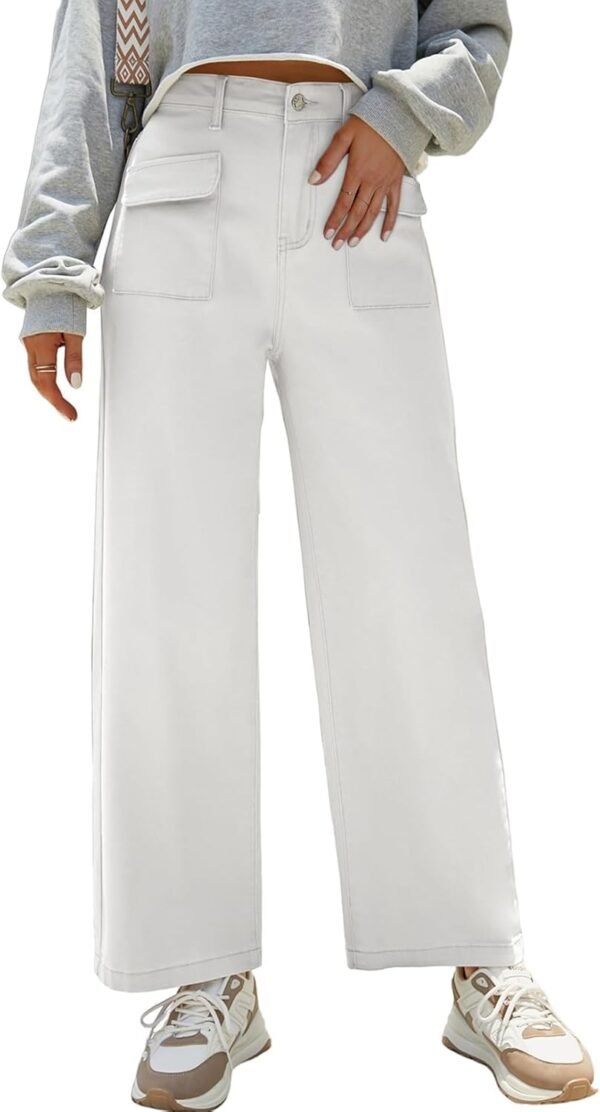 Dokotoo Womens Cargo Pants Women Baggy Wide Leg High Waist Casual Pants Jean Stretch Pants