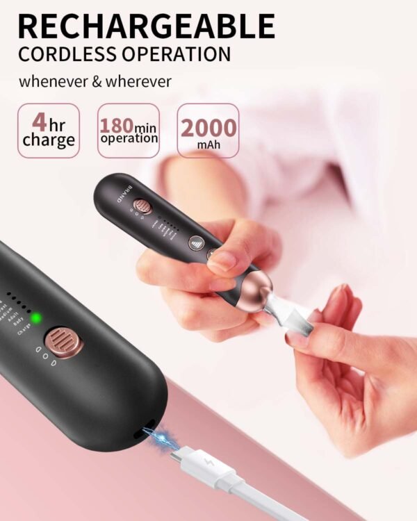 Professional Manicure Pedicure Kit, Cordless Electric Nail File Set, Rechargeable Pedicure Tools for feet, 5 Speeds Hand Foot Care Nail Drill for Thick Nail Toenail Cuticle Women Men Baby Pets - Image 3