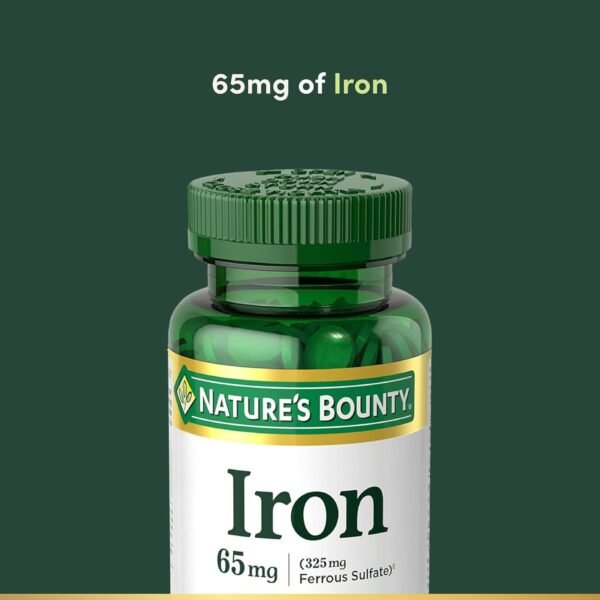 Nature's Bounty Iron 65mg, 325 mg Ferrous Sulfate, Cellular Energy Support, Promotes Normal Red Blood Cell Production, 100 Tablets - Image 3