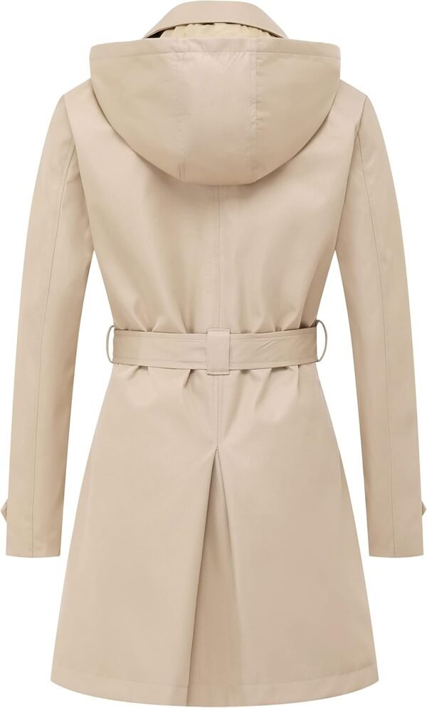 CREATMO US Women's Trench Coat Double-Breasted Classic Lapel Overcoat Belted Slim Outerwear Coat with Detachable Hood - Image 2