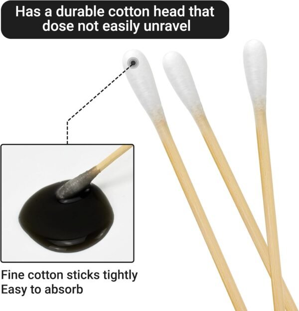 500/1000 Count 6'' Long Round/Pointed Cotton Swabs Durable Stem, Lint- Free Gun Cleaning Swabs Pure Cotton Tips for Gun Maintenance, Makeup, Pet Care, Equipment (Detailed Work) - Image 3