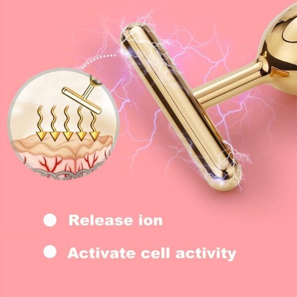 Yeamon 2 in 1 Face Massager Golden Facial Electric 3D Roller and T Shape Arm Eye Nose Massager Skin Care Tool - Image 3