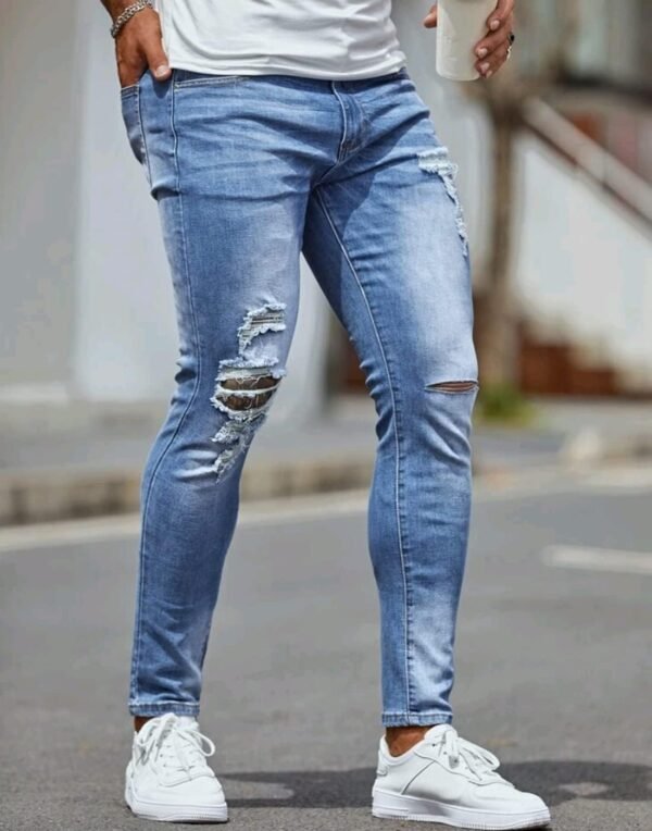 HUNGSON Men's Ripped Skinny Jeans Stretchy Slim Fit Jeans Pants for Men - Image 3