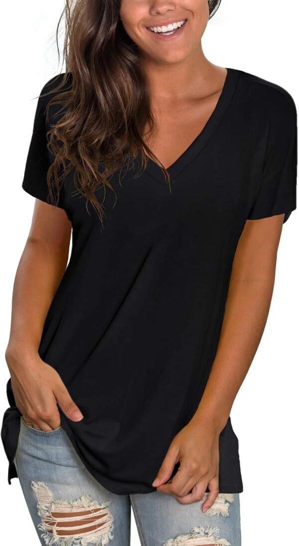 Sipaya Womens T Shirts Basic V Neck Tee Loose Fitting Casual Short Sleeve Tops