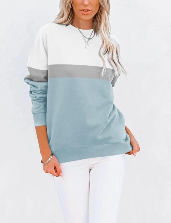 TICTICMIMI Women's Casual Long Sleeve Color Block/Solid Tops Crewneck Sweatshirts Cute Loose Fit Pullover with Pockets - Image 2