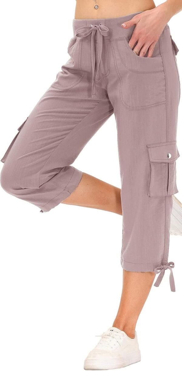 MoFiz Womens Capris with Pockets Loose Fit Casual Capri Pants Dressy Lightweight Ladies Baggy Cargo Pants for Hiking - Image 2