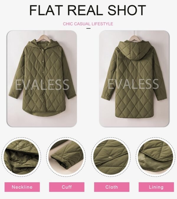 EVALESS Long Jackets for Women Fashion 2024 Winter Coat for Women Business Casual Diamond Quilted Hooded Lightweight Jackets - Image 6