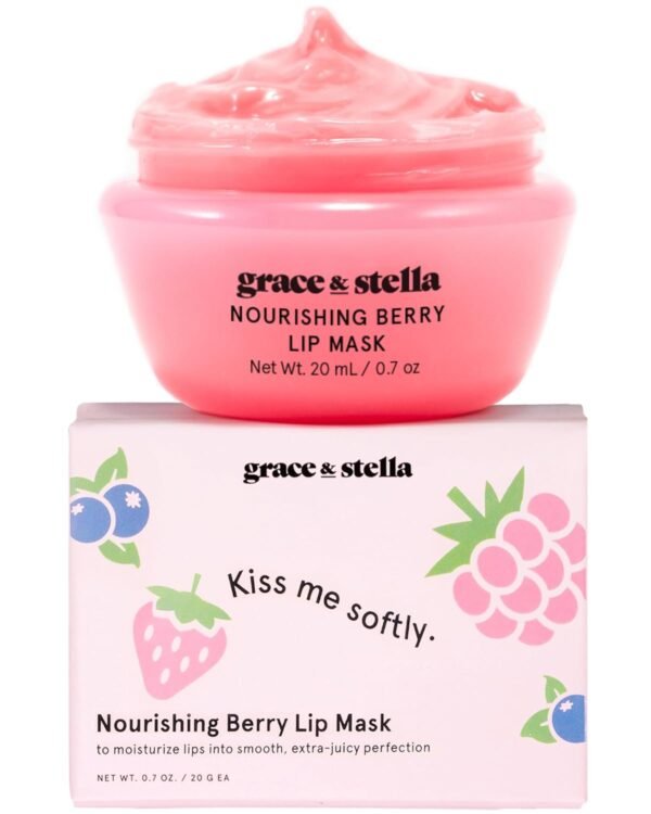 Grace & Stella Award Winning Lip Plumper Nourishing Berry Lip Mask - Lip Balm Hydrating - Lip Moisturizer For Very Dry Lips - Overnight Lip Mask & Lip Treatment & Lip Sleeping Mask - Vegan