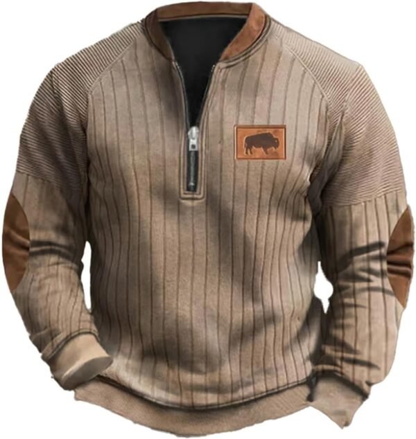 Men's Lapel 1/4 Zipper Sweatshirt Cowboy Aztec Pullover Casual Thermal Loose Fit Button Up Pullovers Men Holiday Tops