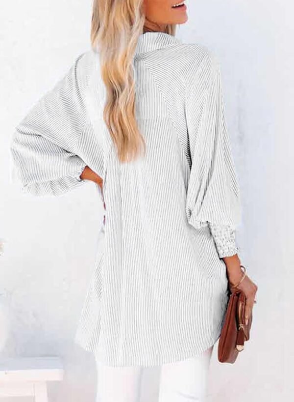 Dokotoo Womens V Neck Striped Button Down Shirts Long Sleeve Tunic Tops - Image 2