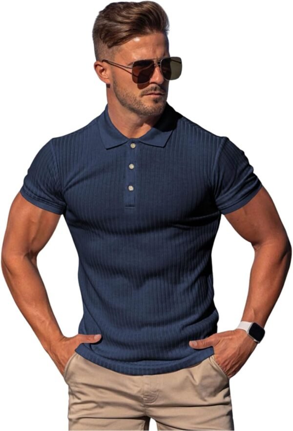 KESIHAN Men's Muscle Polo Shirts Shorts Sleeve Casual Slim Fit Workout Business Golf Shirt