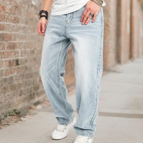 WEIBUMAOYI Men's Wide-Leg Jeans Straight Leg Carpenter Denim Pants Loose fit Trousers - Image 7