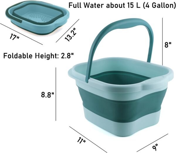 Collapsible Foot Bath Soak Tub with Handle, Plastic Foldable Feet Spa Soaking Basin Bucket with Massager Acupoint for Washing, Pedicure Foot Care Bathtub Bowl Tools for Pain Relief, Green - Image 2
