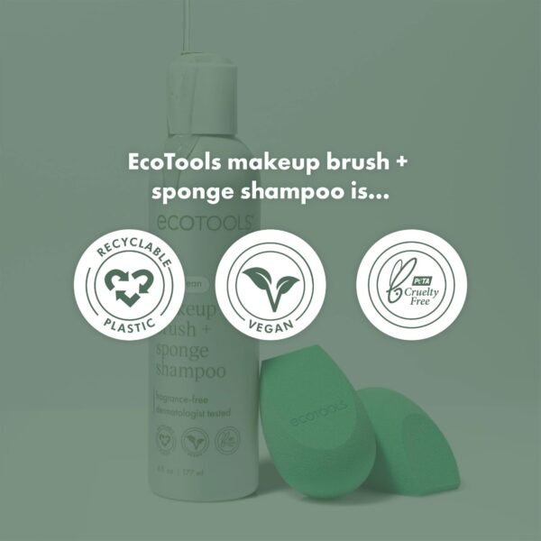 EcoTools Cleanser Shampoo for Makeup Brush/Sponge/Puffs, Remove Makeup & Impurities, Fragrance-Free, No Harsh Chemicals, Vegan & Cruelty-Free, 6 fl.oz./177 ml, 1 Count - Image 7