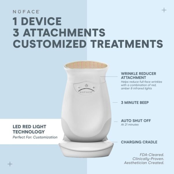 NuFACE Trinity FDA Cleared Microcurrent Facial Device & Wrinkle Reducer Attachment - Microcurrent Device with LED Red Light Attachment - Face Sculpting & Neck Tightening Device + Aqua Microcurrent Gel - Image 3
