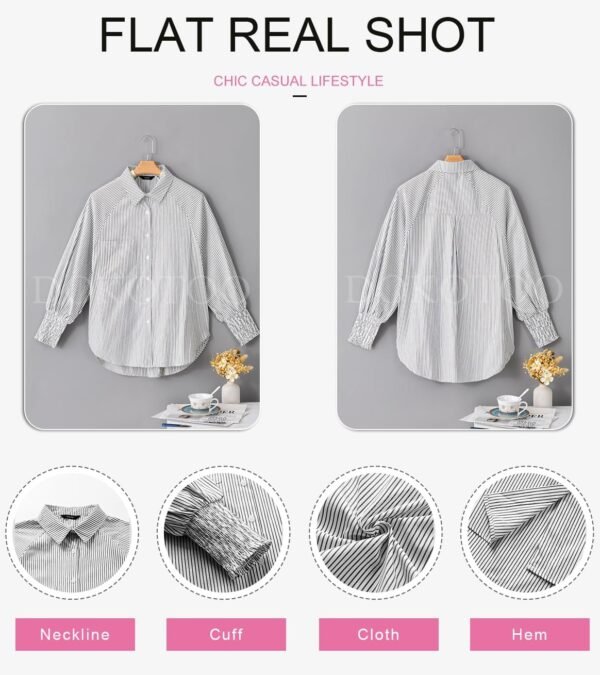 Dokotoo Womens V Neck Striped Button Down Shirts Long Sleeve Tunic Tops - Image 5