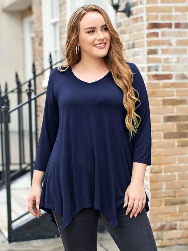 LARACE Plus Size Tops for Women Tunic Asymmetrical Dress Shirts 3/4 Sleeve V Neck Flowy Ladies Clothes for Leggings - Image 4