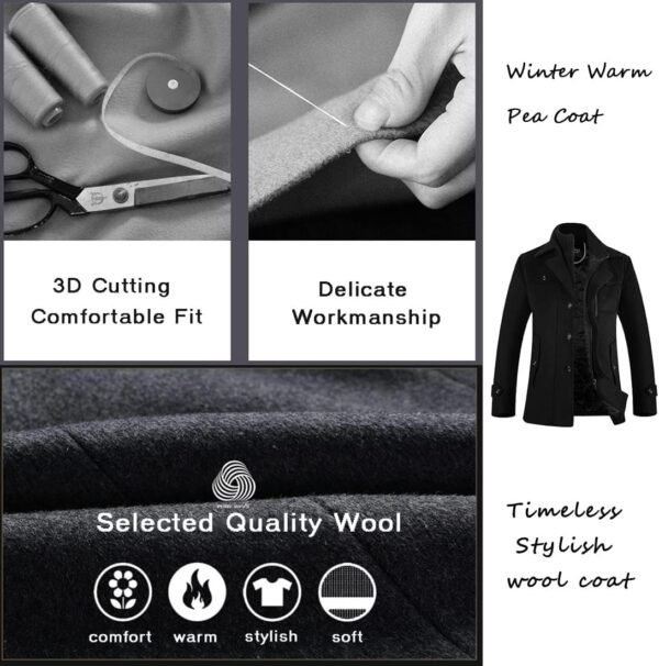 APTRO Men's Pea Coat Wool Jacket Windbreaker Single Breasted Winter Coat - Image 7