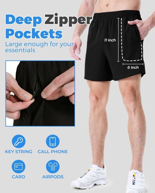 LalaHooK 2 Pack Gym Shorts Men - 5'' Quick Dry Athletic Workout Running Shorts for Casual Basketball with Zipper Pockets - Image 2
