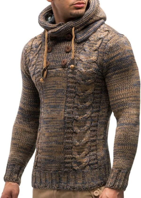 Leif Nelson Men's Knitted Sweater - Slim Pullover Sweaters for Men with Hoodie - Image 2