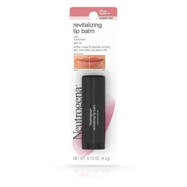 Neutrogena Revitalizing and Moisturizing Tinted Lip Balm with Sun Protective Broad Spectrum SPF 20 Sunscreen, Lip Soothing Balm with a Sheer Tint in Color Petal Glow 40, .15 oz