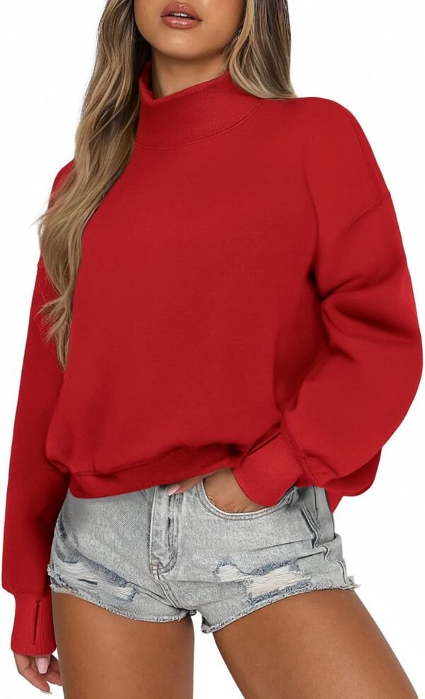 PINSPARK Sweatshirt for Women 2024 Fall Outfits Long Sleeve Fleece Top Turtleneck Sweater Shirts with Side Pockets Thumb Hole