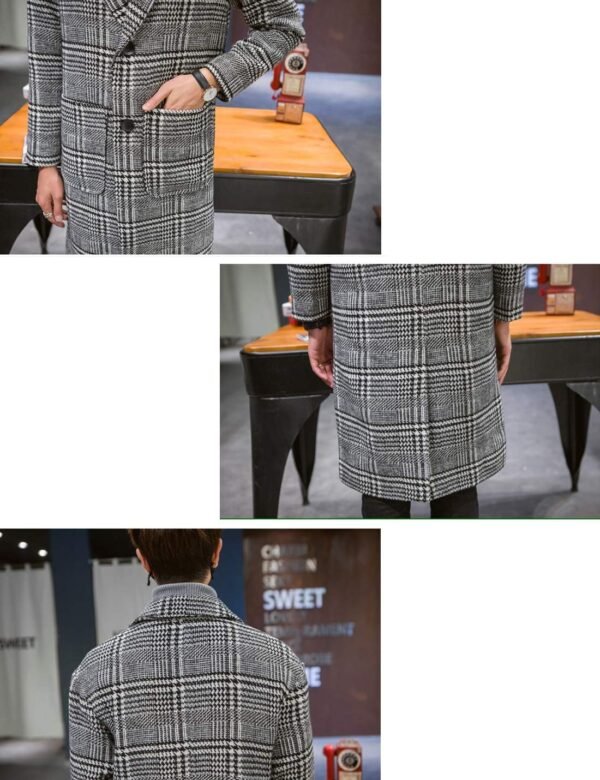 UANEO Mens Winter Trench Coat Notched Collar Single Breasted Plaid Mid Long Peacoat Overcoats with Pockets - Image 8