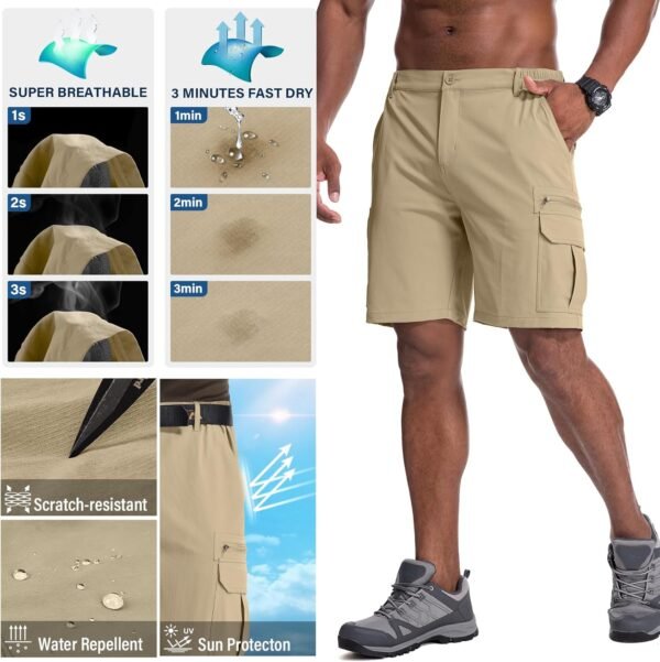 Jessie Kidden Mens Outdoor Casual Expandable Waist Lightweight Water Resistant Quick Dry Fishing Hiking Shorts - Image 5
