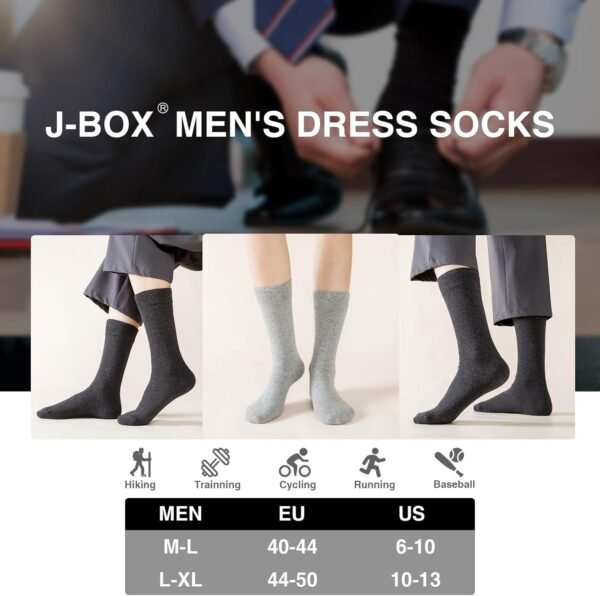 J-BOX Men's Cotton Dress Socks, Athletic Crew Socks for Men, Classic Plain Colors, 3-6-8 Pairs - Image 6
