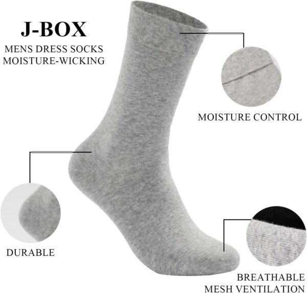 J-BOX Men's Cotton Dress Socks, Athletic Crew Socks for Men, Classic Plain Colors, 3-6-8 Pairs - Image 2