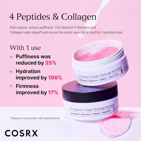 COSRX Peptide Collagen Hydrogel Eye Patch, 60 Patches, Under Eye Patches for Puffy Eyes and Dark Circles with Caffeine, Korean Skin Care - Image 5