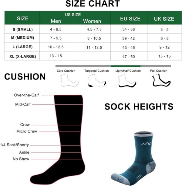 innotree 3 Pack Men's Merino Wool Hiking Socks, Micro Crew Cushioned Hiking Walking Socks Moisture Wicking Trekking Socks - Image 4