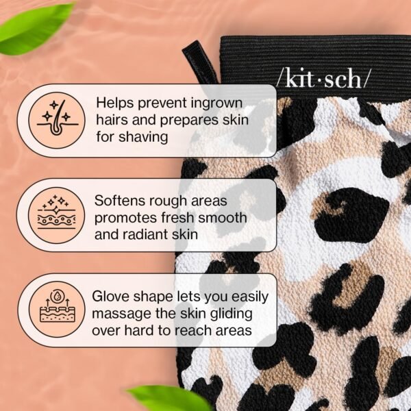 Kitsch Deep Exfoliating Glove, Eco Friendly Exfoliating Body Scrubber, Dead Skin Remover & Body Scrubber Exfoliator, Body Scrub Mitt for Skin Cell Renewal, Body Exfoliating Gloves for Shower, Leopard - Image 2