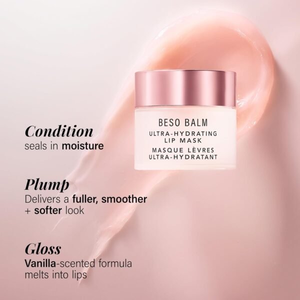 JLO BEAUTY Beso Balm Lip Mask | Ultra-Hydrating Glossy Finish, Visibly Plumps & Softens, Day & Overnight Lip Care Treatment, Vanilla Scented | 8mL - Image 3