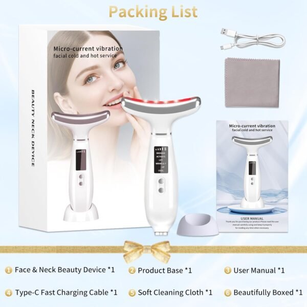 Red Light Therapy for Face and Neck, 4 Color LED Facial Light Therapy Device for Skin Care at Home, Micro-Current Vibration Facial Cold and Hot Service, Multifunctional Facial Skin Care Tools - Image 7