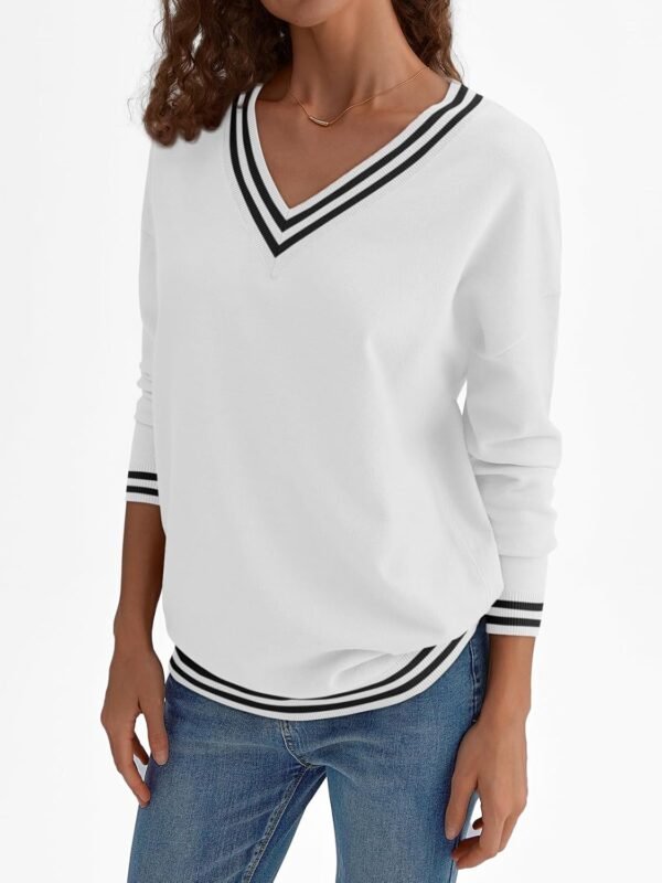 LILLUSORY Women V Neck Sweaters 2025 Oversized Striped Pullover Drop Shoulder Fall Fashion Top - Image 3