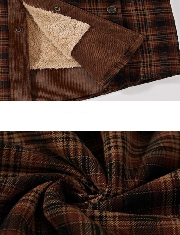 Haellun Men's Long Sleeve Sherpa Lined Shirt Jacket Flannel Plaid Fleece Coats - Image 6