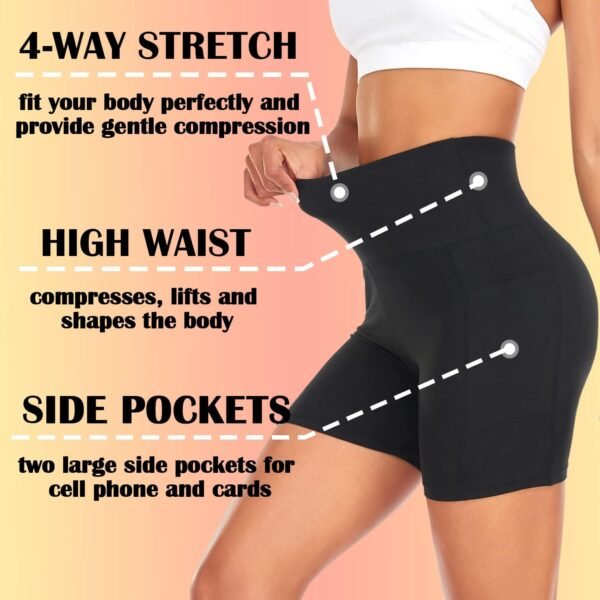 FULLSOFT 4 Pack Biker Shorts for Women with Pockets – 5" High Waisted Tummy Control Workout Yoga Running Gym Tennis Shorts - Image 5