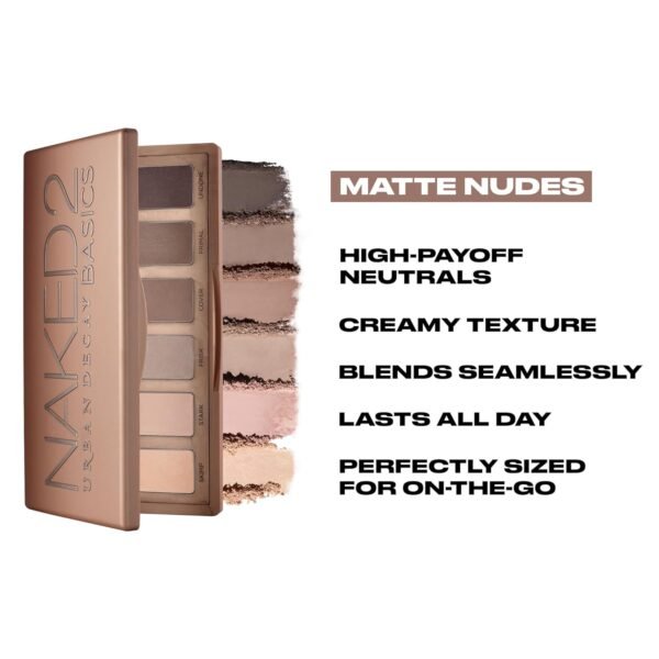 URBAN DECAY Naked 2 Basics Eyeshadow Palette, Velvety Matte Finish, 6 Nude Taupe & Brown Neutral Eye Shadows, Natural Everyday to Smokey Eye Makeup Looks, Travel Friendly Size, Vegan, Cruelty-free - Image 5