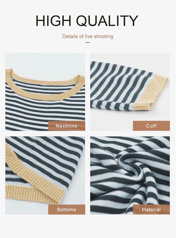 Dokotoo Long Sleeve Shirts for Women Casual Spring Crewneck Striped Color Block Shirt High Low Pullover Sweater Tops - Image 5