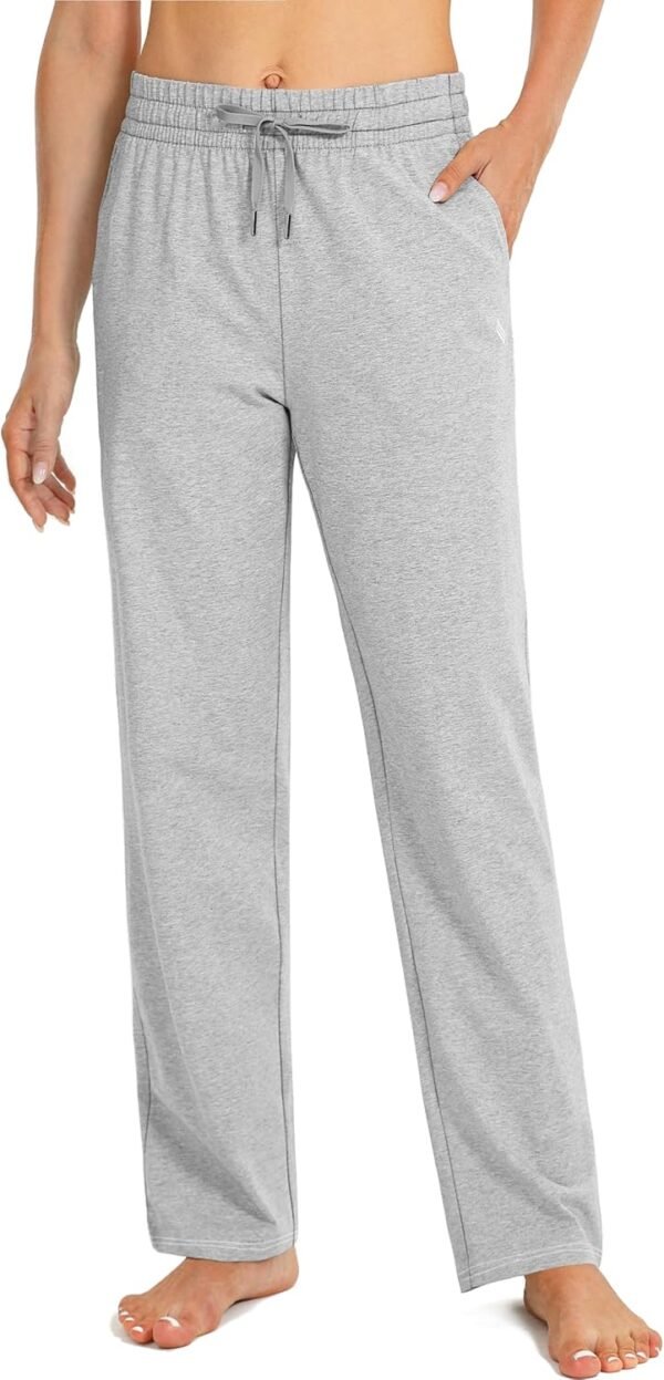 SANTINY Women's Cotton Sweatpants Yoga Lounge Casual Pants Open Bottom Sweat Pants for Women with Pockets