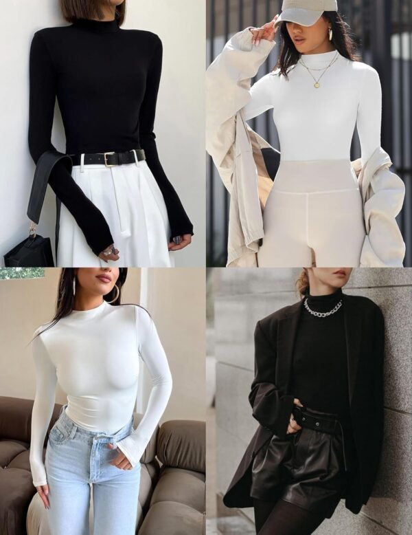 Ekouaer Turtleneck Shirt Women Long Sleeve Mock Neck Slim Fit Tops Thermal Base Layer Soft Lightweight Stretch Undershirts - Image 5