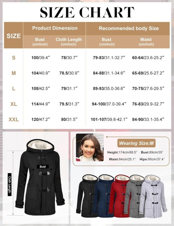 HEEKPEK Womens Sherpa Lined Coats Winter Warm Fashion Horn Button Fleece Thicken Hooded Casual Jackets Long Sleeve Outerwear - Image 5