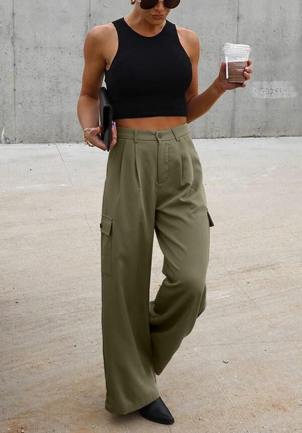 Dokotoo Womens High Waisted Wide Leg Cargo Pants Baggy Casual Trendy Work Pants with 4 Pockets - Image 5