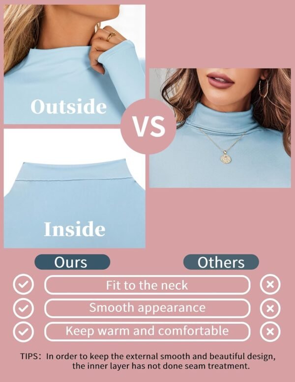 Ekouaer Turtleneck Shirt Women Long Sleeve Mock Neck Slim Fit Tops Thermal Base Layer Soft Lightweight Stretch Undershirts - Image 2