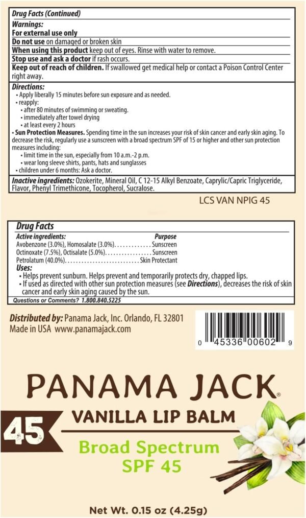 Panama Jack Sunscreen Lip Balm - SPF 45, Flavor Pack, Broad Spectrum UVA-UVB Sunscreen Protection, Prevents & Soothes Dry, Chapped Lips (5 Pack) - Image 4