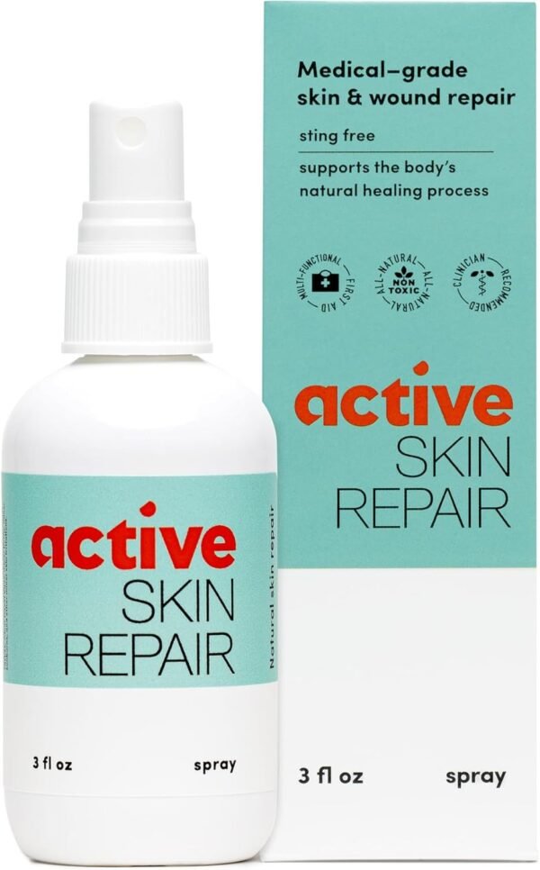 Active Skin Repair First Aid Healing Skin Spray - Natural & Non-Toxic with Hypochlorus Acid for Minor Cuts, Wounds, Scrapes, Rashes, Sunburns, & More, HSA/FSA Eligible, 3 oz