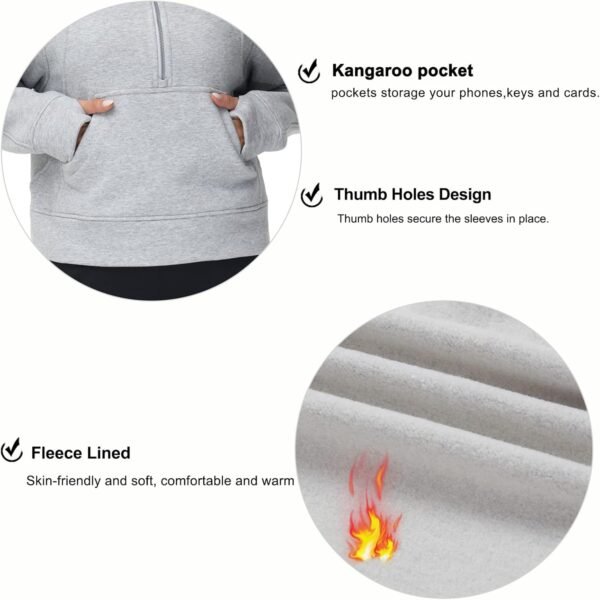 THE GYM PEOPLE Womens' Half Zip Pullover Fleece Stand Collar Crop Sweatshirt with Pockets Thumb Hole - Image 5