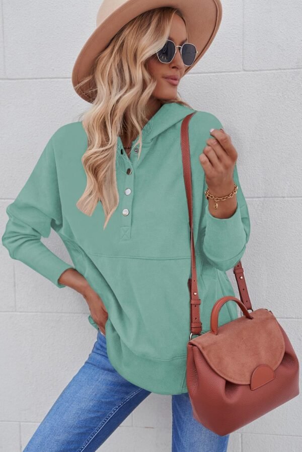 Women Causal Long Sleeve Hoodie Oversied Button Collar V Neck Sweatshirt Trendy Pullover Tops With Pockets Fashion 2024 - Image 4